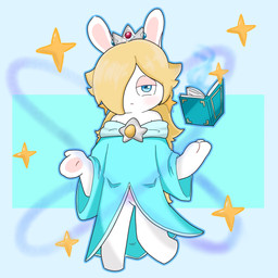 anthro arms_bent bangs blonde_hair blue_background blue_eyes blue_outline blue_pupils blush book clothed clothed_anthro clothed_female clothing crown featureless_legs female fur gem hair hair_over_eye half-closed_eyes hand_pawpads headgear light long_ears long_hair looking_at_viewer magic magic_user mitten_hands mouth_closed narrowed_eyes noseless open_book outline pawpads pupils rectangle ruby_(gem) sapphire_(gem) simple_background solo star tan_eyelids tan_inner_ear tan_pawpads white_body white_fur peypey_mei1925 mario_bros mario_plus_rabbids_sparks_of_hope nintendo raving_rabbids rayman_(series) ubisoft rabbid_rosalina lagomorph mammal rabbid 1:1 2024 colored crossover digital_drawing_(artwork) digital_media_(artwork) full-length_portrait hi_res lighting portrait shaded