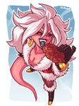 andoid_21 boots breasts christmas_clothing cleavage clothed clothing cookie ear_piercing ear_ring female food footwear gloves hair handwear high_heeled_boots high_heels holidays humanoid_pointy_ears long_hair looking_at_viewer not_furry open_mouth piercing pink_body pink_skin pointy_ears red_eyes ring_piercing shoes simple_background solo tail white_hair sixpocket christmas dragon_ball dragon_ball_fighterz majin_android_21 alien alien_humanoid humanoid majin hi_res signature