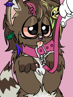 anthro collar female leash leashed_collar tail tail_motion tailwag thewierdooo holdmybowl canid canine mammal 3:4 animated animated_gif short_playtime