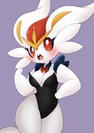 anthro breasts cleavage clothed clothing curvy_female curvy_figure deep_cleavage female fur leotard looking_at_viewer medium_breasts mostly_nude nipple_outline open_mouth red_cheeks red_eyes solo white_body white_fur wide_hips iuncco13 nintendo pokemon cinderace generation_8_pokemon lagomorph mammal pokemon_(species) bad_metadata