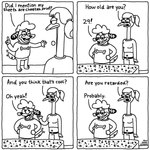 4_panel_comic animal_print anthro bed belt bottomless bottomwear cheetah_print clothed clothing dialogue door duo exclamation_point eyebrows female furniture male midriff navel pants raised_eyebrow shirt simple_background slur tail tail_motion tailwag topwear unimpressed white_background x_navel yoloswagstudios avian bird canid canine canis domestic_dog mammal comic hi_res signature