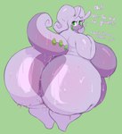 2024 anthro big_breasts big_butt breasts butt ellipsis english_text female generation_6_pokemon goodra green_eyes hi_res huge_breasts huge_butt hyper hyper_butt looking_at_viewer looking_back nintendo nude open_mouth pokemon pokemon_(species) purple_body question_mark side_boob slime solo text thick_thighs wide_hips xytora