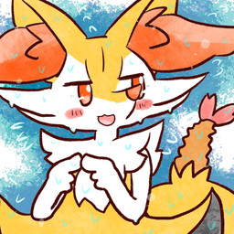 ambiguous_anthro ambiguous_gender anthro biped blush blush_stickers bodily_fluids flying_sweatdrops food front_view index_to_index object_in_tail open_:3 open_mouth shrimp_(food) simple_background snout solo sweat sweatdrop sweating_profusely tail annyui0611 nintendo pokemon braixen canid generation_6_pokemon mammal pokemon_(species) 1:1 2023 digital_drawing_(artwork) digital_media_(artwork) half-length_portrait hi_res japanese_description portrait translated_description