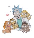 blonde_hair clothing coat collar female group hair lab_coat male pink_collar red_collar topwear manbo4_2 adult_swim cartoon_network rick_and_morty beth_smith jerry_smith morty_smith rick_sanchez summer_smith canid canine canis domestic_dog human mammal