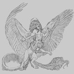 action_pose ambiguous_gender angry biceps classical confident feathered_wings feathers fur hair horn male muscular muscular_male nipples paws pose renaissance smile smirk solo tail tail_motion tailwag wings diorionarh mythology deity demon felid lion mammal pantherine taur unknown_species 1:1 black_and_white hi_res line_art monochrome sketch