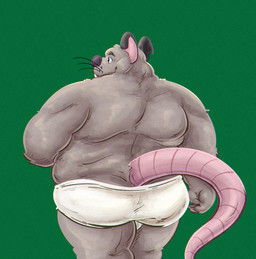 4_fingers anthro belly big_butt biped butt clothing fingers fur green_background grey_body grey_fur humanoid_hands male overweight overweight_male simple_background solo standing underwear whiskers white_clothing white_underwear 06betos11 brok_the_investigator cowcat_games guard_(brok_the_investigator) mammal murid murine rat rodent 2026 hi_res