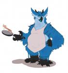 ambiguous_gender beak belly blue_eyes claws cooking feathers food hand_on_hip looking_offscreen melting musclegut muscular simple_background slime solo standing white_background zannathedragon dungeons_and_dragons hasbro leuphegoobird wizards_of_the_coast goo_creature owlbear hi_res