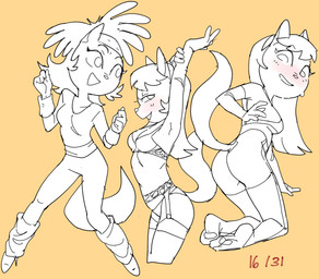 accessory anthro blush bodily_fluids bra breasts butt cleavage clothed clothing female garter_belt garter_straps headband leg_warmers legwear panties simple_background solo sweat thigh_stockings underwear workout_clothing yellow_background dbaru nickelodeon t.u.f.f._puppy kitty_katswell domestic_cat felid feline felis mammal 2026 hi_res