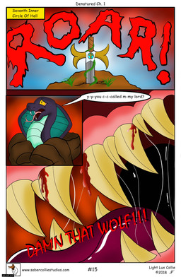 anthro blood bodily_fluids cloak clothing comic_panel dialogue duo feral hell male melee_weapon plant purple_body saliva saliva_string speech_bubble sword teeth text tongue tongue_out toony vines weapon lightluxcollie mythology belmodeus_(lightluxcollie) snek_(lightluxcollie) dragon mythological_creature mythological_scalie reptile scalie snake comic hi_res story