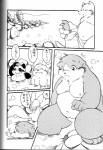 anthro bear black_and_white canid canine censor_bar censored chibineco comic dialogue female fox genitals giant_panda group hi_res ineffective_censorship japanese_text male mammal monochrome nude penis pussy simple_background slightly_chubby tail text translation_request unknown_species white_background