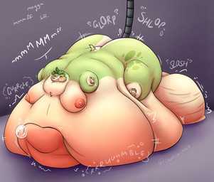 anthro areola balls belly belly_expansion belly_inflation belly_overhang belly_rolls big_balls big_butt big_penis blush bodily_fluids butt chubby_cheeks expansion eyewear fat_arms fat_legs fat_rolls floppy_ears fur genital_fluids genitals green_body green_fur hair head_tuft hose hose_in_butt hose_inflation huge_balls huge_penis hyper hyper_balls hyper_genitalia hyper_penis immobile inflation leaking_precum lying male moan moobs morbidly_obese neck_tuft nipples nub_tail nude obese obese_anthro on_front onomatopoeia overweight overweight_anthro pawpads penis precum rumbling_stomach simple_background solo sound_effects tail tan_body tan_fur text thick_arms tuft weight_gain chiffoncakez chiffon_(chiffoncakez) canid canine canis domestic_dog mammal digital_media_(artwork) hi_res