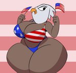 4_fingers american_flag american_flag_bikini anthro beak big_breasts bikini black_eyebrows black_eyes bottomwear bouncing_breasts breasts brown_body brown_feathers cleavage clothed clothing curvy_figure dual_holding eyebrows eyelashes feathers female fingers flag flag_(object) flag_background flag_bikini flag_clothing flag_print flag_swimwear front_view fully_clothed holding_flag holding_object holidays huge_breasts huge_hips huge_thighs hyper hyper_hips looking_at_viewer midriff multicolored_body multicolored_feathers non-mammal_breasts open_beak open_mouth open_smile pink_tongue print_bikini print_clothing print_swimwear simple_background skimpy smile smiling_at_viewer solo swimwear thick_thighs tongue topwear two-piece_swimsuit two_tone_body two_tone_feathers united_states_of_america voluptuous white_body white_feathers wide_hips yellow_beak plaga 4th_of_july american_eagle accipitrid accipitriform avian bald_eagle bird eagle sea_eagle 2021 animated digital_media_(artwork) loop shaded short_playtime