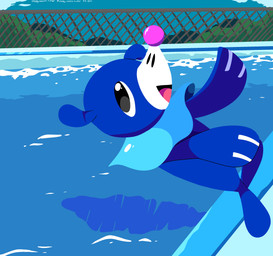 ambiguous_gender black_eyes blue_body cloud feral markings open_mouth sky solo swimming_pool tail tongue water whisker_markings sleepy_sealion nintendo pokemon generation_7_pokemon pokemon_(species) popplio 2025 absurd_res dated hi_res signature