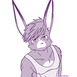 anthro kemono male multicolored_body muscular neutral_expression perspective simple_background sleeveless_shirt solo si_if_jes taro_(kaprica_fantazio) hare lagomorph leporid mammal 1:1 sketch