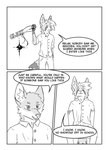 absurd_res anthro black_and_white blood bodily_fluids border canid canine chair clothed clothing comic duo english_text fox furniture hi_res hybrid kifyun2 magic male mammal monochrome raphael_yppreah simple_background sound_effects speech_bubble text white_border