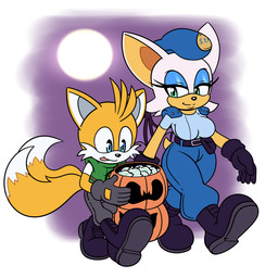 anthro blue_eyes clothed clothing cosplay duo female fur green_eyes hair holidays male multicolored_body multicolored_fur two_tone_body two_tone_fur white_body white_fur white_hair yellow_body yellow_fur hyoumaru capcom halloween resident_evil sega sonic_the_hedgehog_(series) chris_redfield jill_valentine miles_prower rouge_the_bat bat canid canine fox mammal 1:1 2025 hi_res
