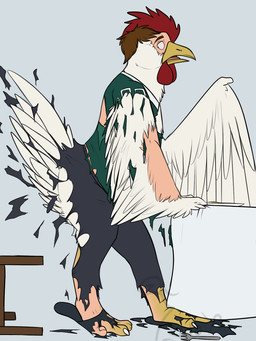 anthro beak breakfast chair clothing cutlery egg feathers footwear fork furniture kitchen_utensils male pajamas plate shoes slippers solo species_transformation table tablecloth tools torn_clothing transformation uniform werewolfaboo nfl philadelphia_eagles pheagle avian bird chicken galliform phasianid 2014 3:4 hi_res