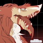 abstract_background clear-robot fur hair hi_res looking_aside open_mouth open_smile sergal sharp_teeth smile solo teeth tongue tongue_out