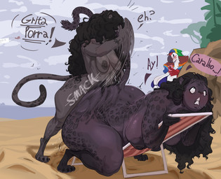 ambiguous_penetration anthro anthro_on_anthro anthro_penetrated anthro_penetrating anthro_penetrating_anthro areola beach beak being_watched big_butt bikini bikini_top biped bite black_hair blotchy_areola blush blush_lines breasts butt butt_slap cellphone clothed clothed_anthro clothing detailed_background dialogue electronics eyelashes female female_penetrated grey_areola grey_body grey_nipples group gynomorph gynomorph/female gynomorph_penetrating gynomorph_penetrating_female hair huge_butt intersex intersex/female intersex_penetrating intersex_penetrating_female larger_female long_eyelashes looking_at_another markings nipples nude nude_anthro nude_female nude_gynomorph obscured_penetration outside penetration penile penile_penetration phone profanity pupils recording_video sex size_difference slap smaller_gynomorph smaller_intersex smartphone spots spotted_body swimwear tail tail_bite tail_in_mouth text thick_thighs trio two-piece_swimsuit dreamy_pride carmen_(noeticred) priscilla_(dreamy_pride) rosa_(noeticred) ara_(genus) avian bird felid jaguar macaw mammal neotropical_parrot pantherine parrot scarlet_macaw true_parrot 2026 absurd_res hi_res portuguese_text