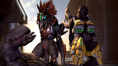 3_fingers anthro anthro_on_top arm_feathers arm_tuft armor being_watched big_breasts blue_eyes bottomless bottomless_anthro bottomless_female breasts butt clothed clothed/nude clothing cowgirl_position duo_focus erection face_covered feather_hair feathered_crest feathers female female_anthro female_on_top female_penetrated fingering fingering_self fingers flat_chested from_front_position genitals glowing glowing_eyes grey_body group hand_on_penis head_crest headgear helmet holding_penis humanoid_genitalia humanoid_penis interspecies larger_male looking_at_another looking_pleasured male male/female male_on_anthro male_on_bottom male_penetrating male_penetrating_anthro male_penetrating_female mandibles masturbation non-mammal_vulva nude nude_male on_bottom on_top open_mouth penetration penile penile_penetration penis penis_in_vagina pseudo_hair pubes red_body red_feathers sex size_difference smaller_anthro smaller_female standing tongue tongue_out trio tuft vaginal vaginal_fingering vaginal_masturbation vaginal_penetration voyeur vulva yellow_eyes pompilus-sfm halo_(series) microsoft xbox_game_studios alien avian kig-yar sangheili scalie t'vaoan 16:9 3d_(artwork) 4k absurd_res colored digital_media_(artwork) hi_res widescreen