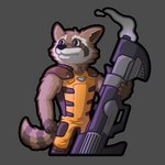 anthro brown_body brown_fur clothing confident fluffy fur gun holding_object holding_weapon looking_away looking_up male markings neutral_expression outline overalls purple_light ranged_weapon shoulder_pads simple_background smoke solo standing striped_markings striped_tail stripes tail tail_markings weapon luhrak guardians_of_the_galaxy marvel rocket_raccoon mammal procyonid raccoon 1:1 absurd_res cel_shading half-length_portrait hi_res portrait shaded