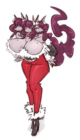 3_heads anthro belt big_breasts bottomwear breasts cleavage clothed clothing denim denim_bottomwear denim_clothing exposed_shoulder female footwear grey_body hair hands_on_hips high_heels huge_breasts inner_ear_fluff jeans jewelry lidded_eyes long_hair long_tail looking_at_viewer multi_head narrowed_eyes necklace pants red_bottomwear red_clothing red_eyes red_hair red_jeans red_pants shoes simple_background solo standing tail three-quarter_view topwear tuft white_background wide_hips mokkoyu european_mythology greek_mythology mythology betty_(mokkoyu) canid canid_demon canine canis cerberus demon hellhound mammal mythological_canine mythological_creature wolf 2025 absurd_res digital_media_(artwork) full-length_portrait hi_res portrait sketch