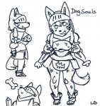 anthro armor bodily_fluids bone bracers breasts chainmail female headgear helmet looking_at_viewer melee_weapon smile solo sweat sword weapon lightsource angel_(lightsource) canid canine canis domestic_dog mammal hi_res monochrome sketch