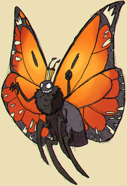 4_legs ambiguous_gender antennae_(anatomy) arthropod_abdomen black_body crown eyespots feral flying headgear insect_wings markings open_mouth orange_wings pupils ruff simple_background small_pupils solo spread_wings teeth wings yellow_background sturaptor disney hoppers_(disney) pixar titus_(hoppers) arthropod butterfly insect lepidopteran monarch_butterfly 2026 digital_media_(artwork) hi_res male_(lore)