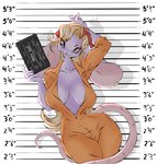 anthro blonde_hair breasts clothed clothing ear_piercing ear_ring female freckles fur hair half-closed_eyes inner_boob jumpsuit kerchief narrowed_eyes open_clothing open_shirt open_topwear piercing pink_body pink_skin prison_uniform purple_body purple_fur ring_piercing shirt smile smirk smug smug_face solo tail topwear dullvivid sly_cooper_(series) sony_corporation sony_interactive_entertainment sucker_punch_productions penelope_(sly_cooper) mammal mouse murid murine rodent hi_res