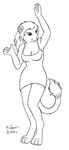 2009 anthro bernard_doove breasts caitian chakona_space cleavage clothed clothing dancing digitigrade felid female fur hair m'lai_saraath mammal monochrome solo star_trek tail tail_tuft tuft