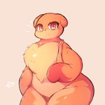 anthro female fur orange_body orange_fur red_eyes simple_background smile solo thick_thighs lightmizano fakemon mammal mustelid musweat 1:1 hi_res