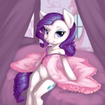 bed blue_eyes clothing cutie_mark detailed_background eyeshadow female feral furniture genitals hair horn inside long_hair looking_at_viewer makeup navel on_bed purple_hair pussy sitting smile solo translucent translucent_clothing young young_female young_feral xennos friendship_is_magic hasbro my_little_pony mythology rarity_(mlp) equid equine mammal mythological_creature mythological_equine unicorn 1:1 2015