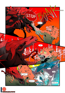 angry anthro attack bite blood bodily_fluids bone bonk_(sound_effect) calling_for_help claws dialogue duo fangs fur holding_object holding_sign long_tongue male name_in_dialogue patreon_logo scared sharp_teeth sign skull skull_head sparks stop_sign tan_body tan_fur teeth text tongue tongue_out unintelligible yelling yellow_sclera patto mythology patreon luca_(patto) canid canine canis mammal mythological_canine mythological_creature unknown_species werecanid werecanine werecreature werewolf wolf comic english_text hi_res url