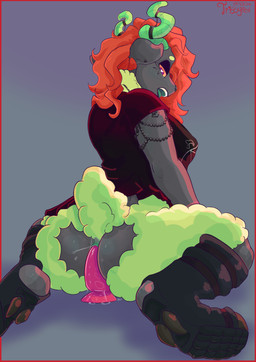 anal anal_penetration anthro bodily_fluids boots bottomless butt chain clothed clothing dildo dildo_in_ass dildo_insertion female footwear genital_fluids hooves kneeling looking_at_viewer looking_pleasured masturbation object_in_ass open_mouth penetration piercing rear_view riding_dildo sex_toy sex_toy_in_ass sex_toy_insertion shirt shoes solo topwear wool_clothing trissyfen grace_(trissyfen) hair_sheep wiltshire_horn absurd_res hi_res
