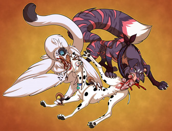 animal_genitalia animal_vulva anus bite black_ears black_spots bloodshot_eyes bodily_fluids canine_genitalia canine_vulva female feral floppy_ears fur genitals gore group heterochromatic_ears imminent_gore mutilated pink_inner_ear puffy_anus spots tears trio vulva white_body white_fur white_spots 101_dalmatian_street 101_dalmatians disney delilah_(101_dalmatians) canid canine canis dalmatian dinosaur domestic_dog mammal prehistoric_species reptile scalie