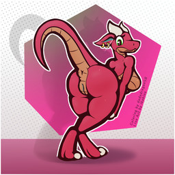 anthro anus big_butt breasts butt claws dotted_background ear_piercing ear_ring female genitals horn jewelry looking_at_viewer non-mammal_breasts nude pattern_background piercing raised_tail ring_piercing simple_background solo tail thick_thighs under_boob vulva y_anus dododragon56 ikakins meep_the_kobold_(character) kobold reptile scalie 1:1