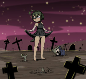 anthro aroused_smile bandage bandaged_arm barefoot bone cemetery christian_cross christian_symbol clitoris clothed clothing collar cross eyeless feet female genitals gore green_hair group hair inviting_to_sex magic_user male male/female necromancer necromancy night no_underwear religion religious_symbol star tombstone vulva e254e christianity dorotty_(e254e) canid canine canis domestic_cat domestic_dog felid feline felis mammal undead zombie absurd_res hi_res