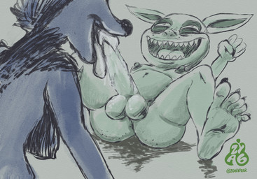 5_toes anthro anus balls breasts butt duo erection feet fellatio female freckled_butt freckles genitals male male/female nipples nude oral penile penis pointy_ears sex sharp_teeth shortstack size_difference smile soles teeth toes tongue zyasixpear areep_(zyasixpear) gobuno_(zyasixpear) deer goblin humanoid mammal hi_res sketch