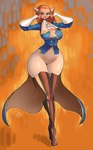 big_breasts black_clothing black_legwear black_thigh_boots black_thigh_highs boots breasts clothing female footwear gloves hands_behind_head handwear legwear looking_at_viewer shoes solo thick_thighs thigh_boots thigh_highs wide_hips jamoart disney treasure_planet captain_amelia felid feline mammal absurd_res hi_res