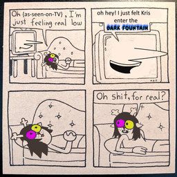anthro antlers buckteeth dialogue eyewear female fusion glasses heterochromatic_glasses horn red_nose round_glasses solo teeth text anonymous_artist deltarune undertale_(series) fan_character noelle_holiday spamelle spamton_g._spamton tenna_(deltarune) deer mammal new_world_deer reindeer 1:1 4koma comic meme