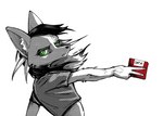 anthro big_ears black_hair clothed clothing crop_top determined eyelashes female floppy_disk green_eyes hair humanoid_hands looking_at_viewer pigtails pose shirt simple_background solo t-shirt topwear white_background sidpoke sasha_(system_exception) arctic_fox canid canine fox mammal true_fox 2024 absurd_res hi_res signature spot_color