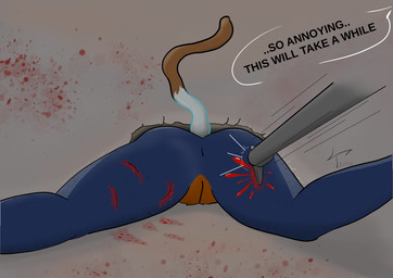 blade blood bodily_fluids duo escape female gore gun male male/female prison ranged_weapon solo stab weapon trimo domestic_cat felid feline felis humanoid mammal absurd_res hi_res