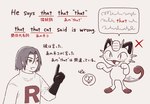 anthro clothing duo educational gloves grammar handwear humor male tail text whiskers guli_cina nintendo pokemon team_rocket james_(team_rocket) meowth_(team_rocket) felid feline generation_1_pokemon human mammal meowth pokemon_(species) english_text japanese_text translation_request