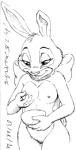 anthro bodily_fluids breast_milking breasts candy chocolate dessert female food fur lactating mascot nipples nude ribbons solo asthexiancal cadbury cadbury_bunny lagomorph leporid mammal rabbit 2010 monochrome