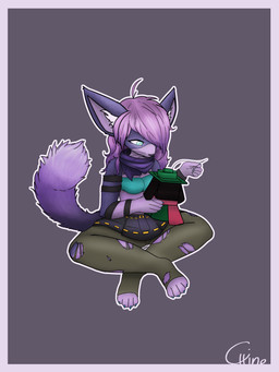 anthro big_ears big_tail blue_eyes blue_nails bottomwear clothing colored_nails female fluffy fluffy_tail fur hair leggings legwear nails plushie purple_body purple_fur purple_hair scarf sewing_needle skirt solo stitch_(sewing) tail topwear torn_clothing tube_top whiskers cappuchino deltarune undertale_(series) ralsei canid canine fennec_fox fox mammal true_fox 3:4 absurd_res hi_res watermark