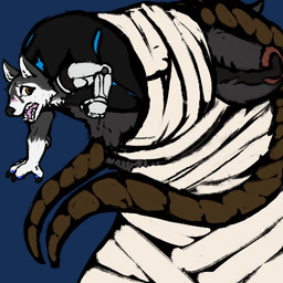 ambiguous_gender bandage beak duo in_beak in_mouth male questionable_consent sticker vore centignoll_(demon1forestrp) arthropod canid canine canis centipede domestic_dog husky hybrid hyena mammal myriapod nordic_sled_dog spitz undead zombie
