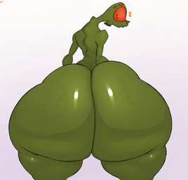 3_eyes ambiguous_gender big_butt bubble_butt butt emanata green_body huge_butt huge_thighs hyper hyper_butt looking_back multi_eye red_eyes simple_background thick_thighs schplingnops half-life valve valve_corporation alien vortigaunt 2023 hi_res
