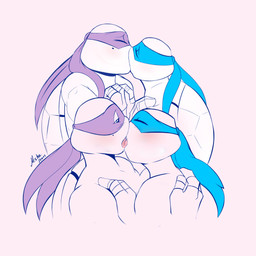 anthro blush duo eyes_closed french_kissing kissing male male/male mask side_view tongue tongue_out mishajeans teenage_mutant_ninja_turtles reptile scalie turtle 1:1 absurd_res hi_res brother_(lore) brothers_(lore) incest_(lore) sibling_(lore)