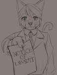 anthro breasts claws clothing collared_shirt eyebrows female formal formal_wear hair holding_object humor lawyer looking_at_viewer necktie paperwork shirt simple_background solo stare suit text topwear whiskers jokoifu domestic_cat felid feline felis mammal line_art reaction_image