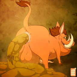 anatomically_correct animal_genitalia animal_penis anus balls big_balls bodily_fluids butt excessive_feces feces feces_in_ass feces_on_ground feces_pile feral genital_fluids genitals hooves huge_balls hyper hyper_feces looking_back male male_peeing male_pooping peeing penis pooping porcine_penis presenting presenting_hindquarters raised_tail scatplay smile solo tail tusks urine urine_pool urine_stream watersports jooper disney the_lion_king pumbaa mammal suid suine warthog 1:1 hi_res